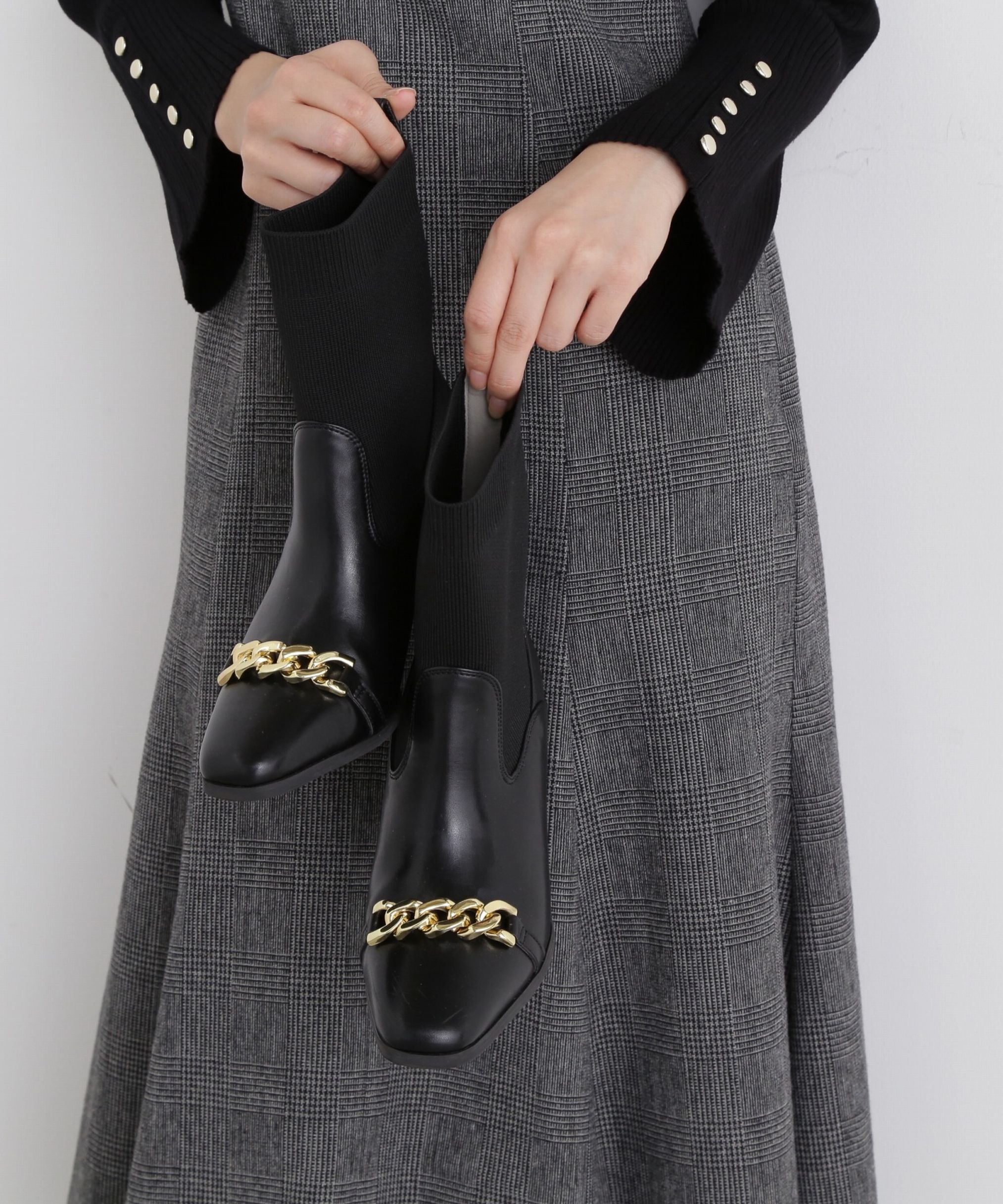 PROPORTION BODY DRESSING「チェーン付ニットブーツ」|その他|ブラック