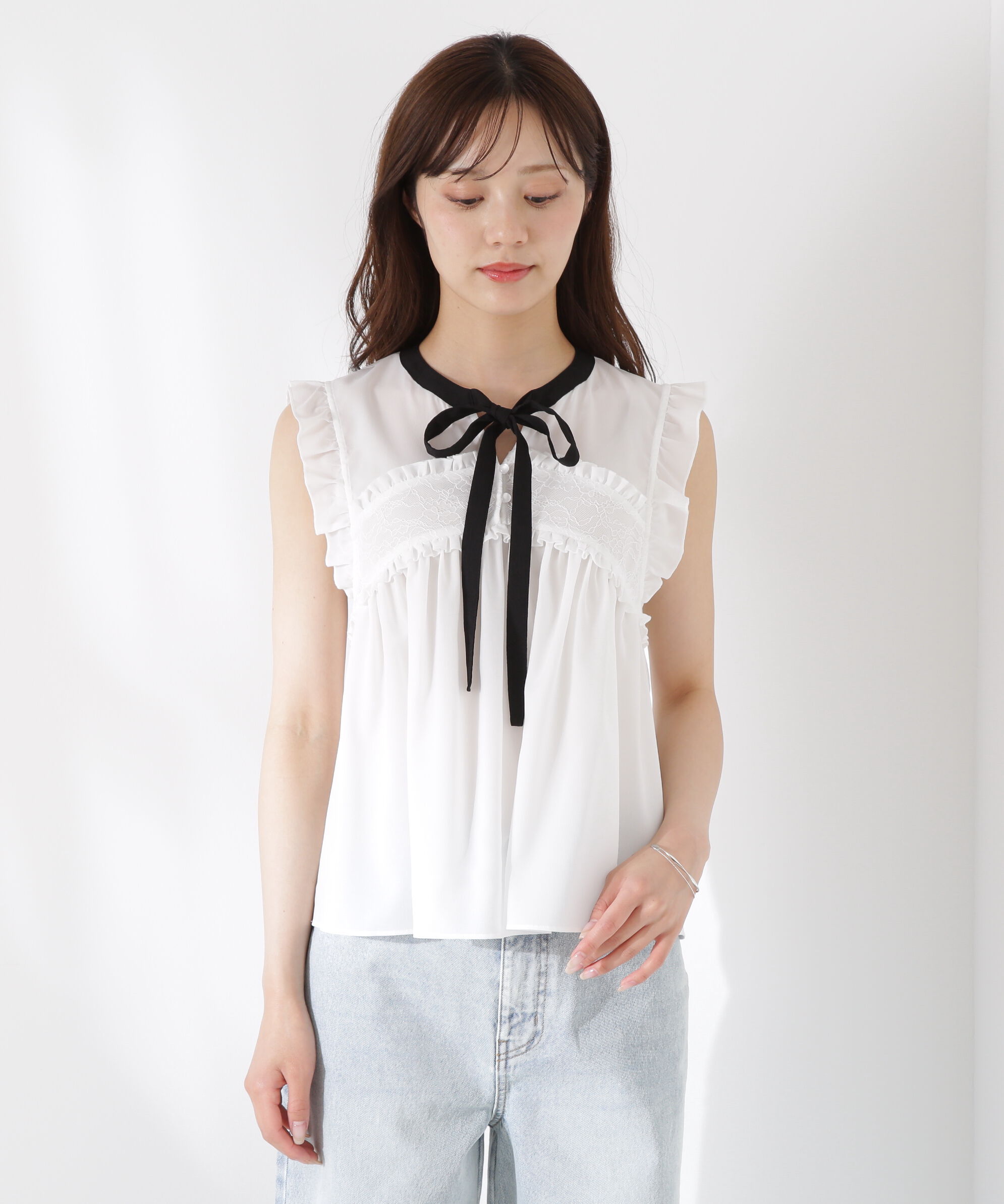 PROPORTION BODY DRESSING「レースドッキングボウタイブラウス」|シャツ・ブラウス|