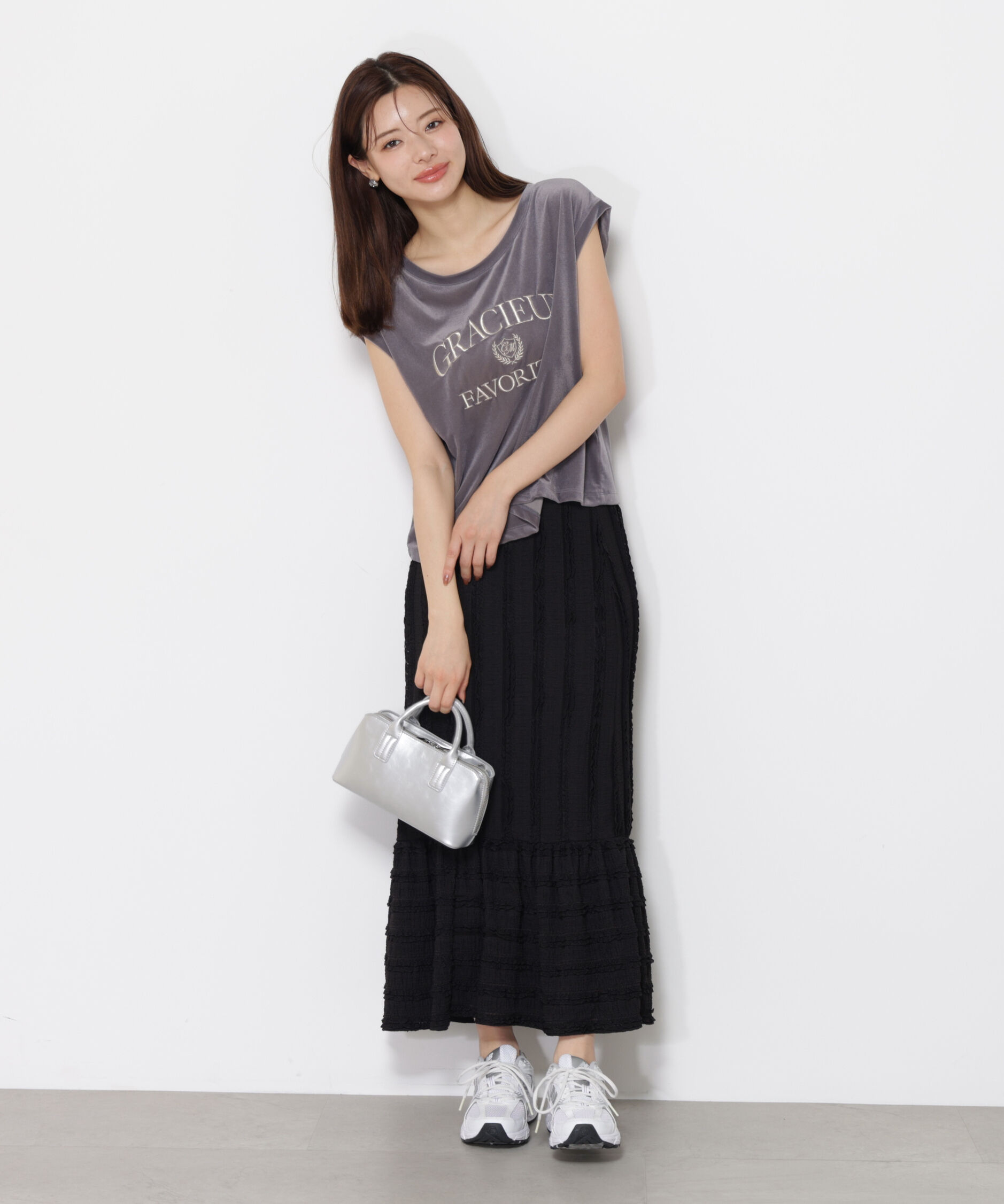 PROPORTION BODY DRESSING「＜ハンドウォッシャブル＞シアーベロア刺繍Tシャツ」|Tシャツ・カットソー|