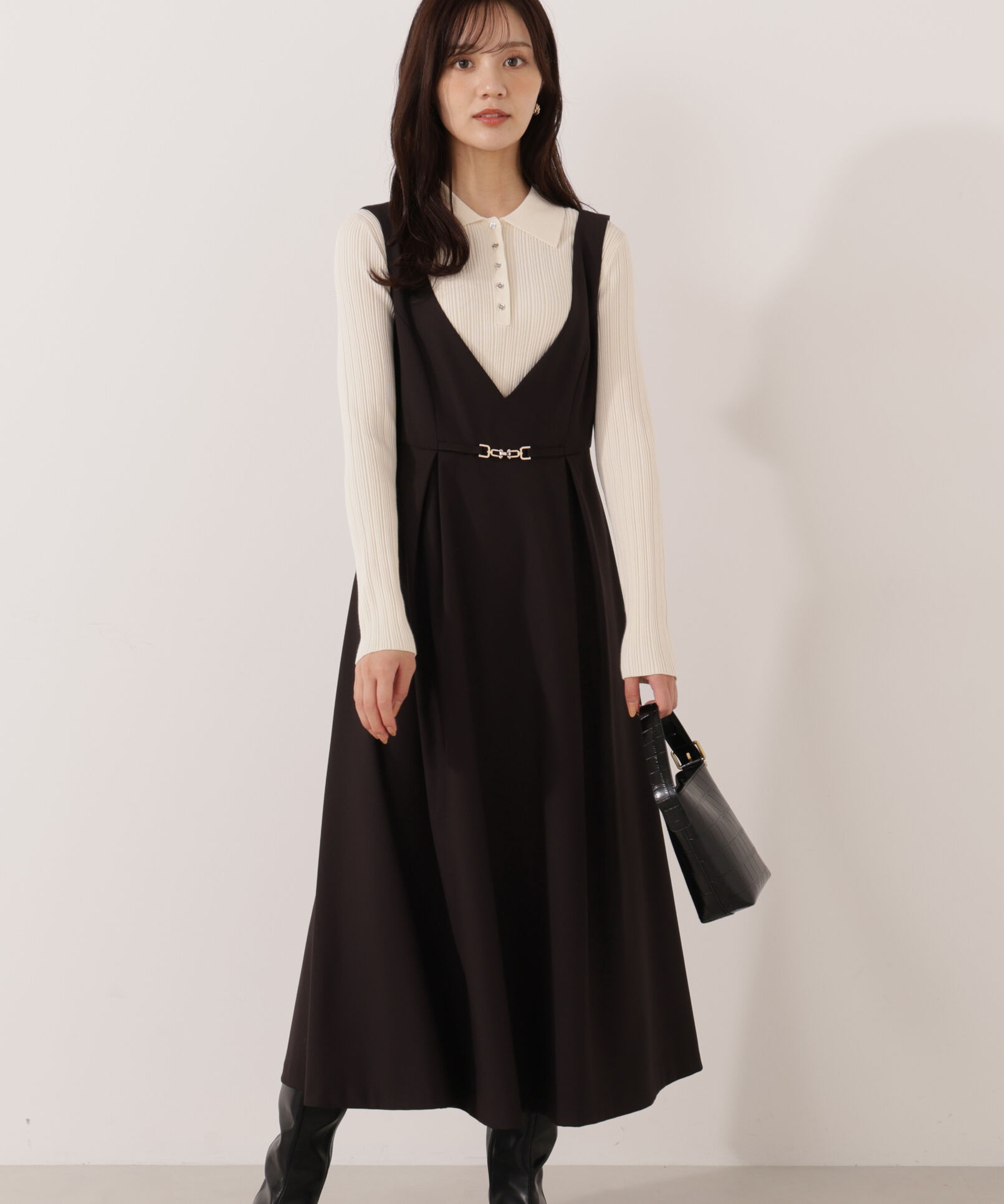 PROPORTION BODY DRESSING「タックフレアジャンスカ 25AW」|ワンピース|チャコール2