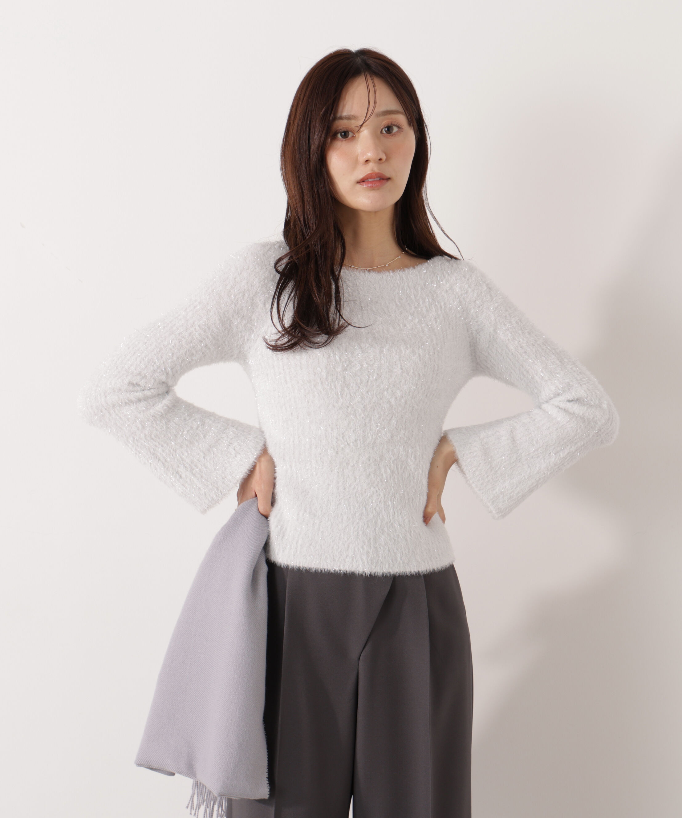 PROPORTION BODY DRESSING「ラメフェザーボートネックニット 26SS」|ニット・セーター|
