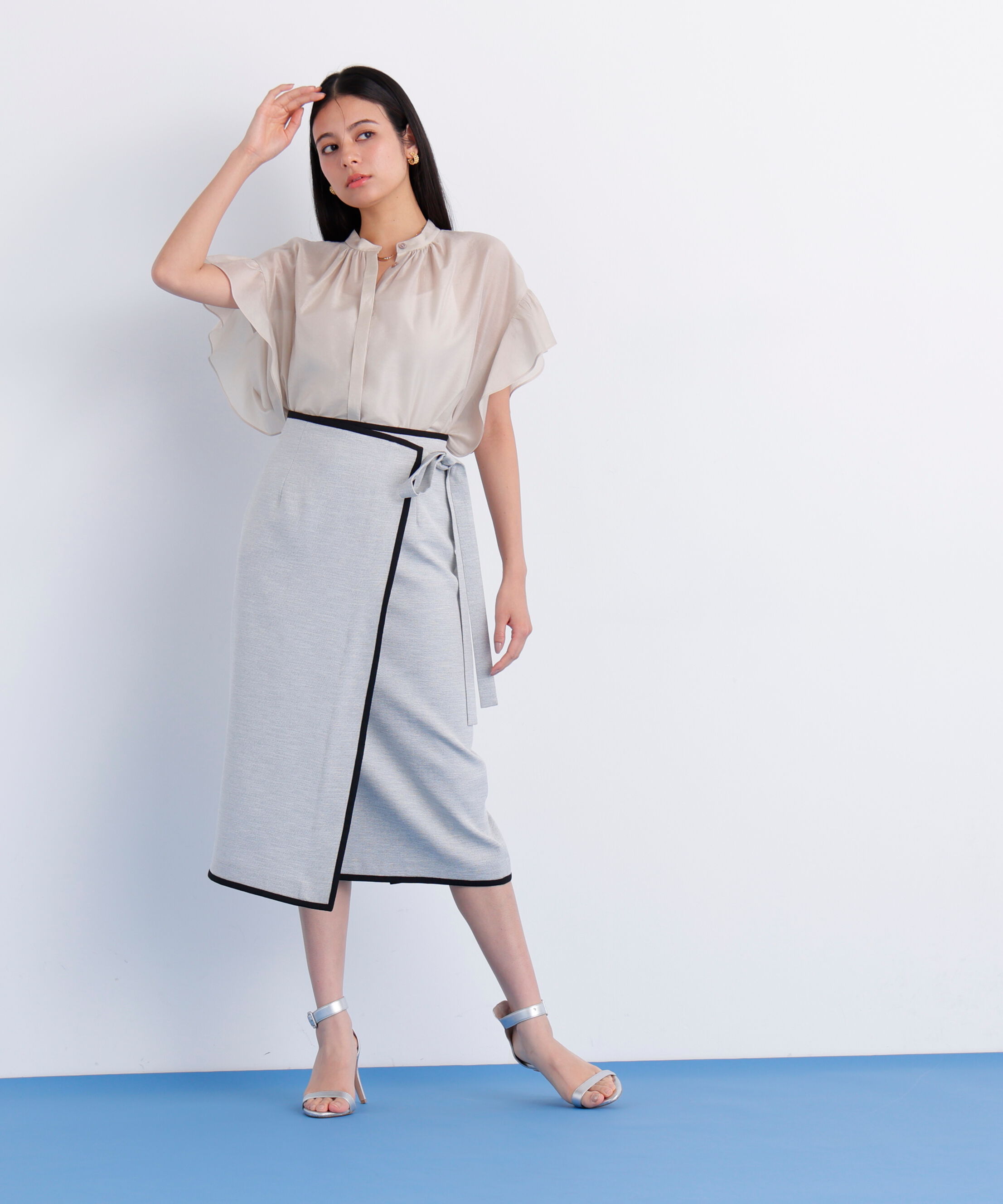  「バイカラーラップスカート」|スカート|