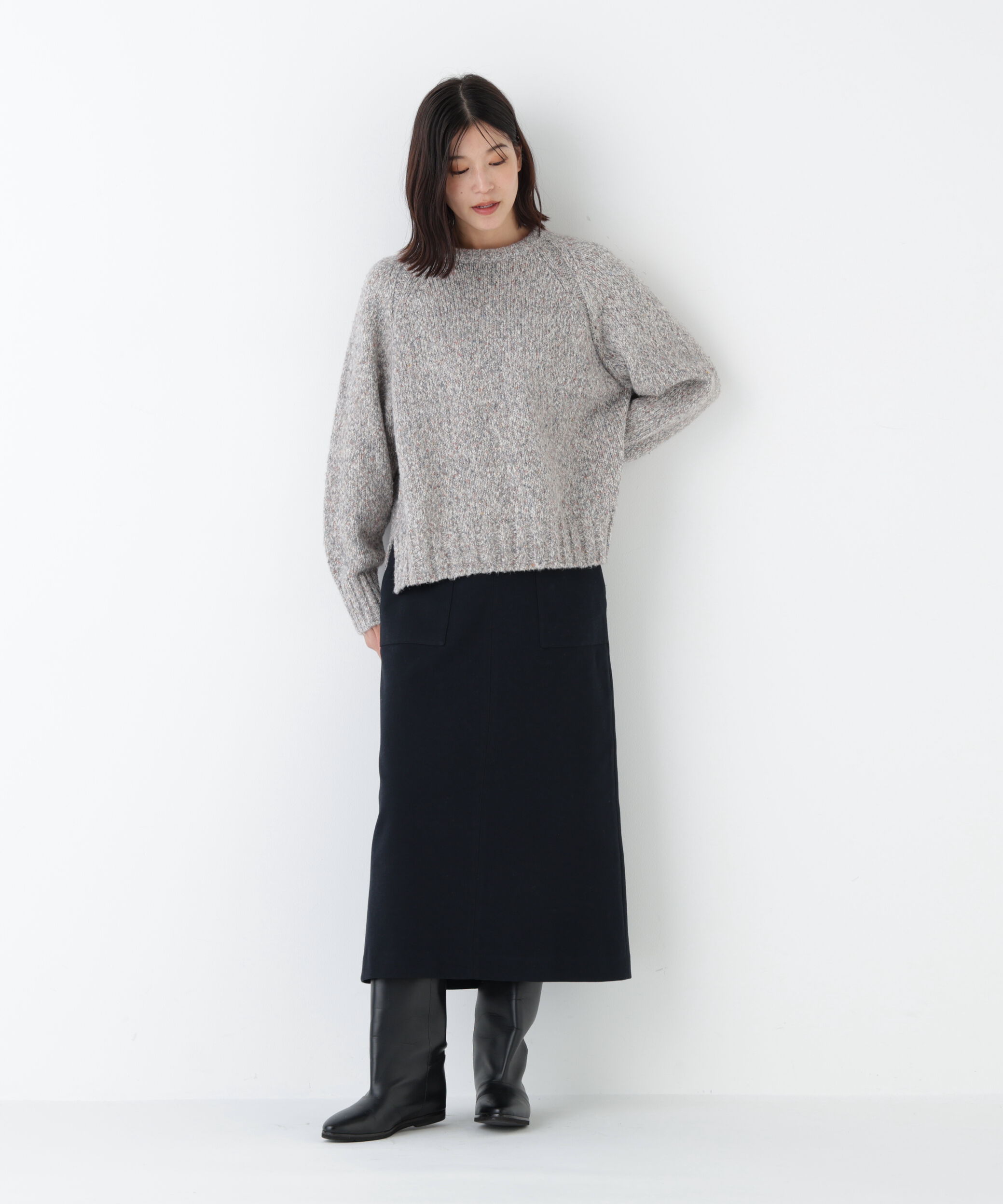  「◆ＭＩＸヤーンクルーネックラグランプルオーバー」|ニット・セーター|