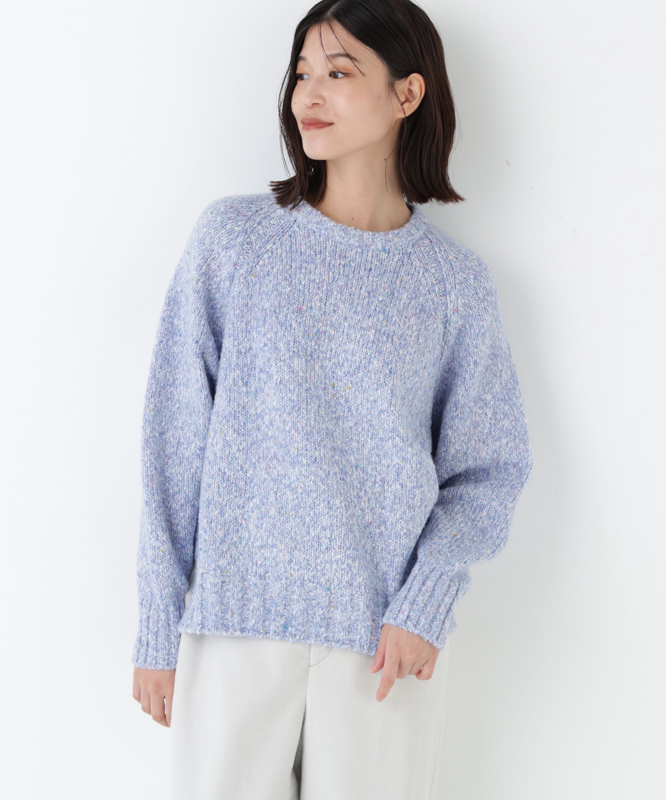  「◆ＭＩＸヤーンクルーネックラグランプルオーバー」|ニット・セーター|