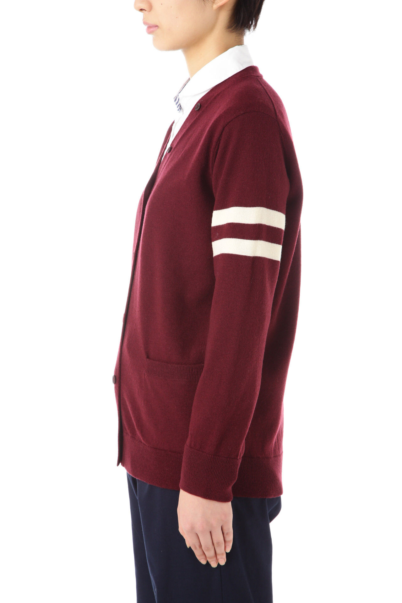  「ライン入りＶネックカーディガン」|ニット・セーター|