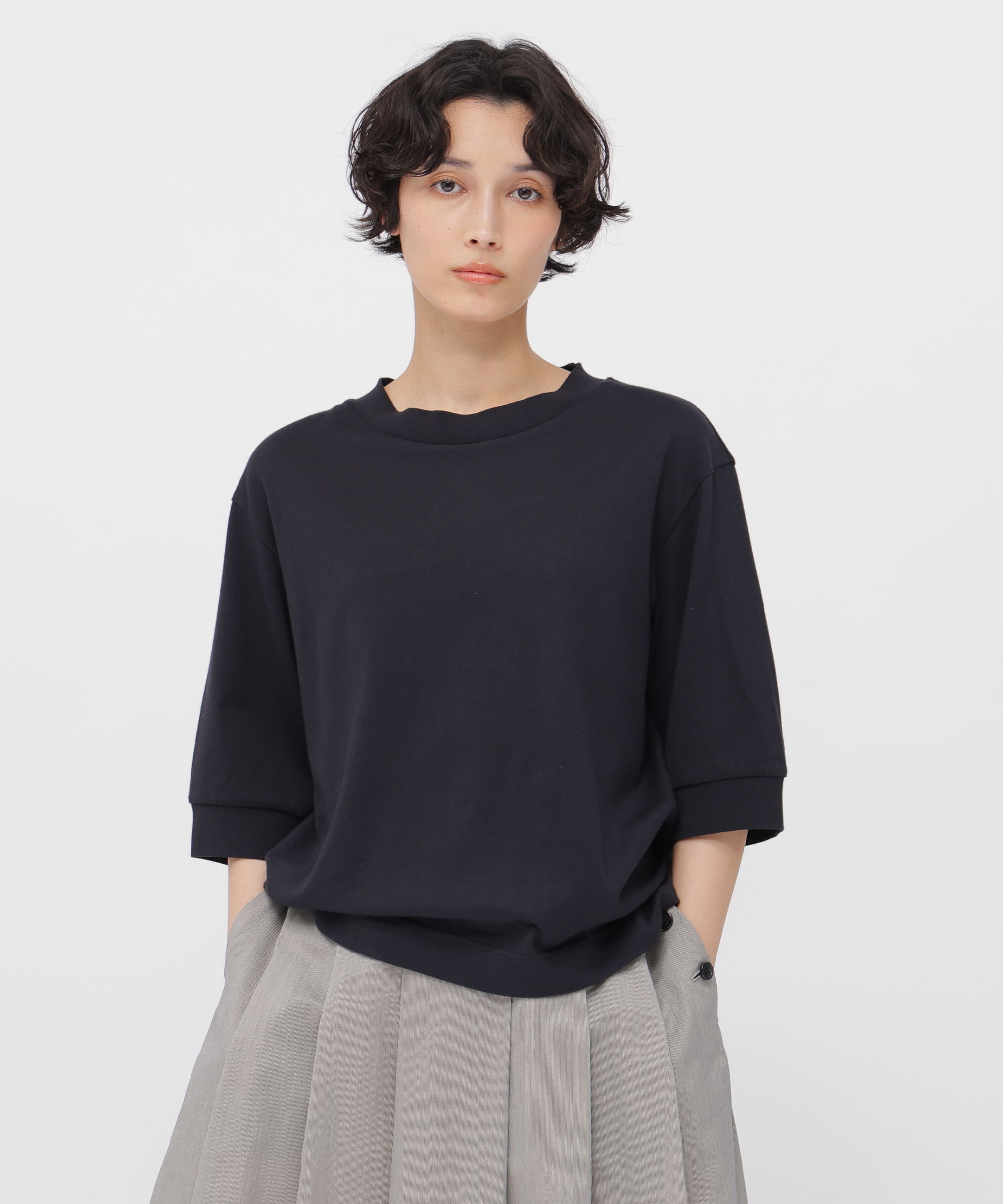  「TWIST COTTON JERSEY TOP」|Tシャツ・カットソー|DARK NAVY1