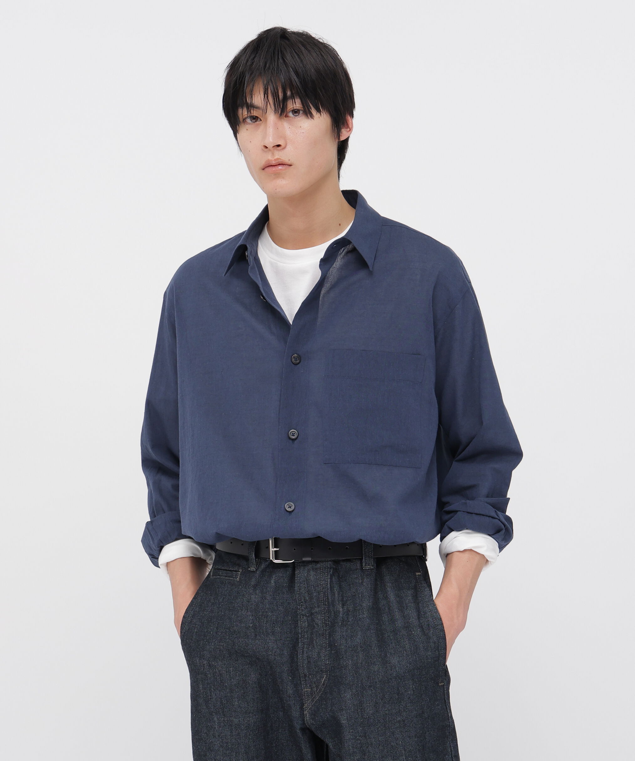 MARGARET HOWELL「COTTON WOOL VOILE SHIRT」|シャツ・ブラウス|DARK NAVY1