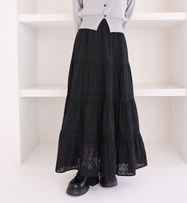 archives「コットンレースティアードスカート」|スカート|BLACK