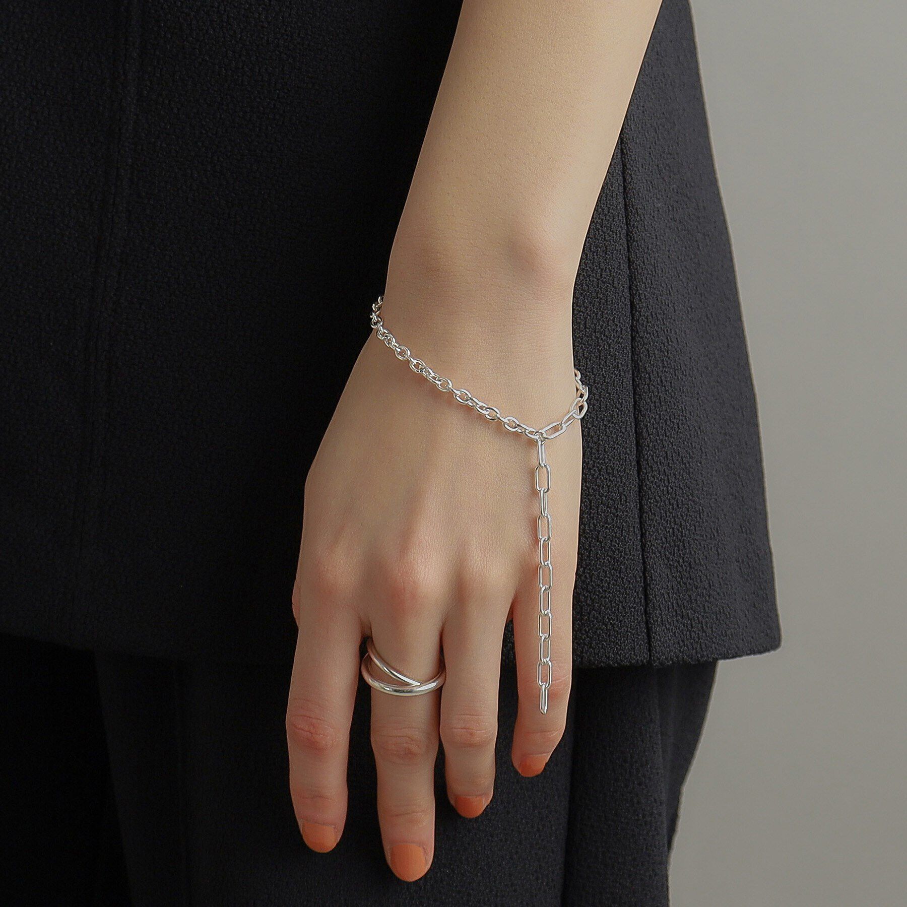 COCOSHNIK ONKITSCH「シルバー ハンギングミックスケーブルチェーン ブレスレット」|ブレスレット・バングル|