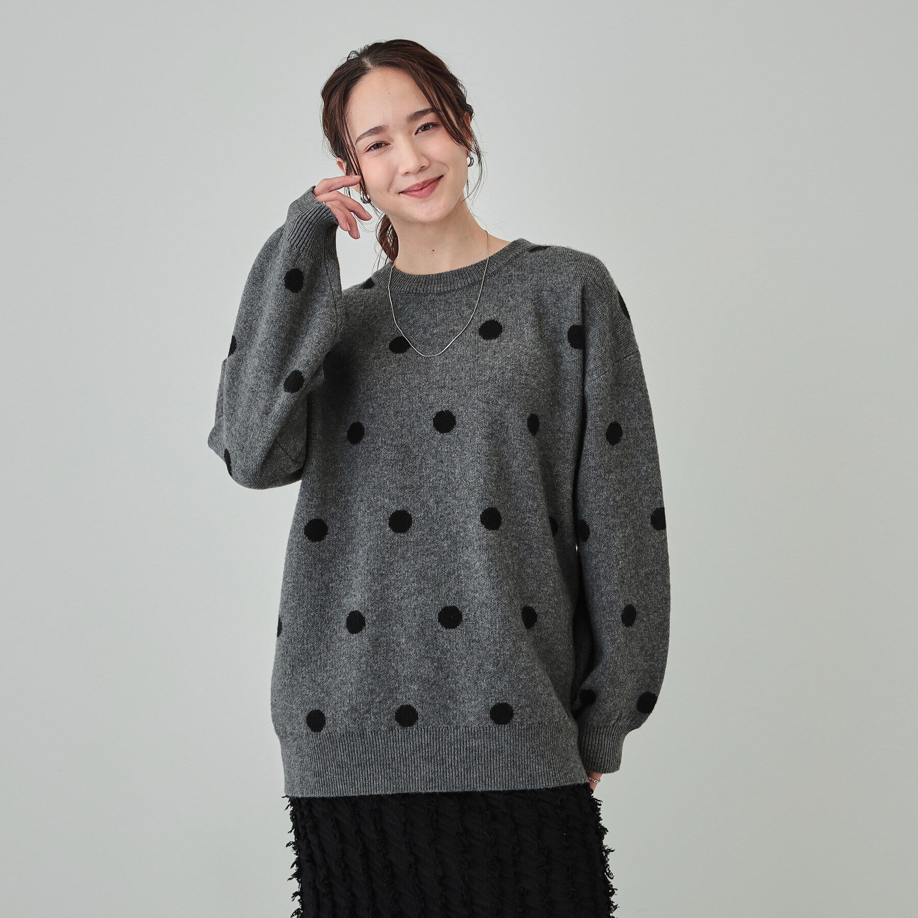 SHOO･LA･RUE「【洗える/S-LL】 ドット柄が目を惹く ゆったりジャカードニット」|ニット・セーター|
