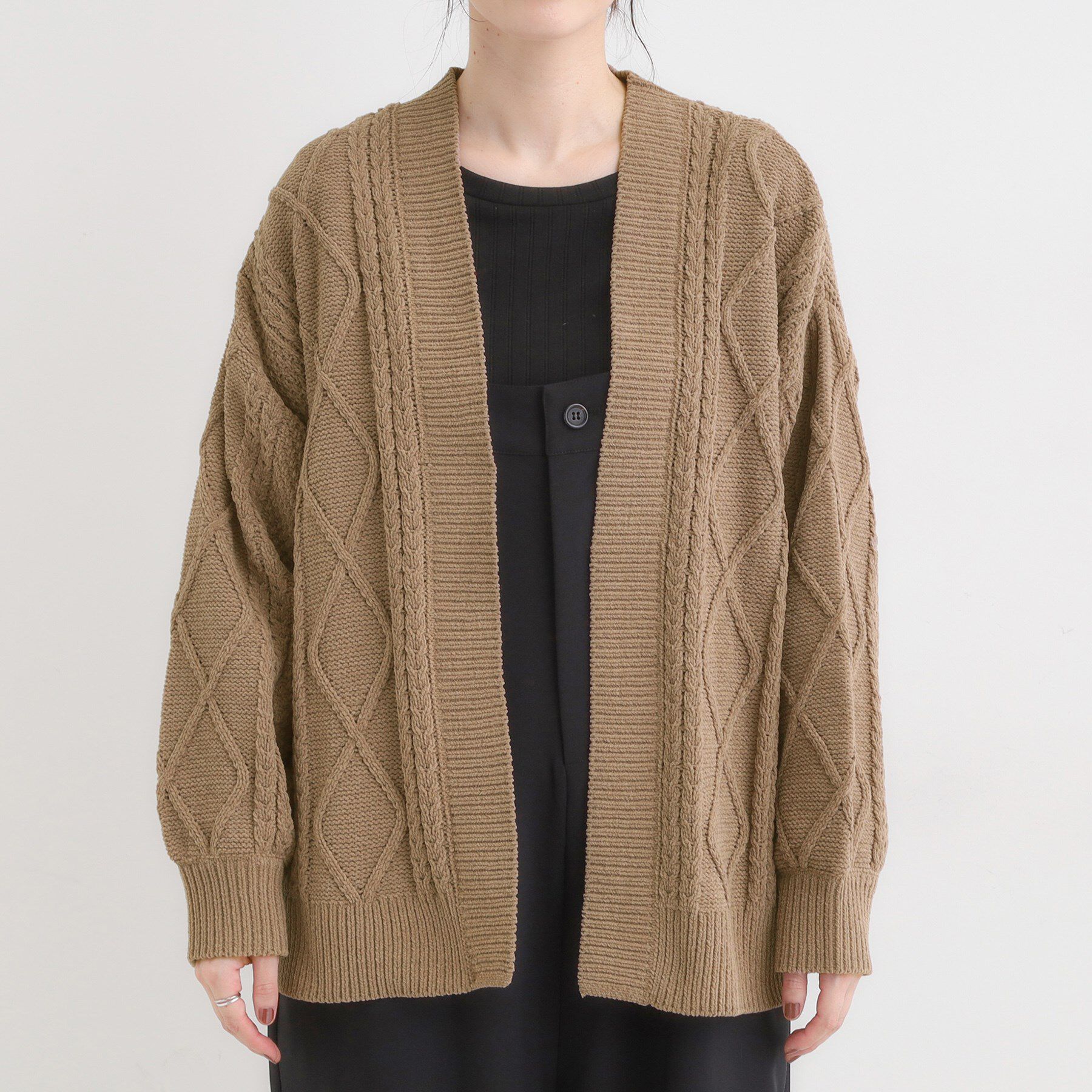 SHOO･LA･RUE「【洗濯機可/S-LL】大人の抜け感 ざっくり編み モールケーブルカーディガン【CIRCRIC】」|カーディガン|