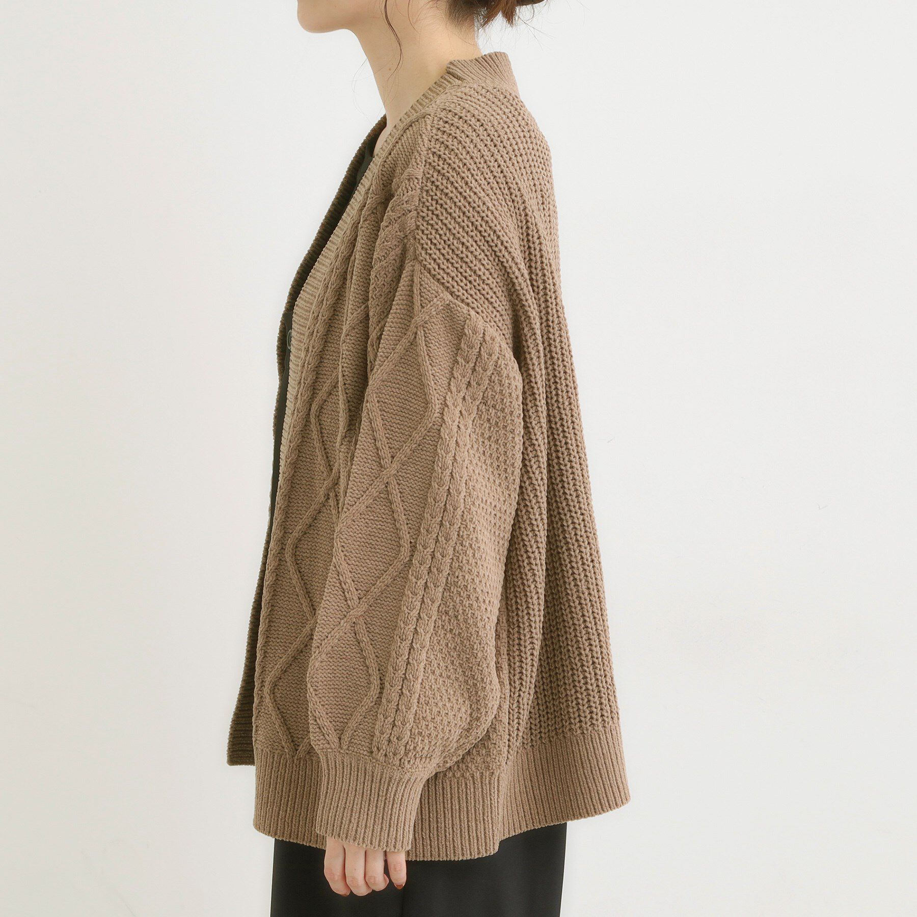 SHOO･LA･RUE「【洗濯機可/S-LL】大人の抜け感 ざっくり編み モールケーブルカーディガン【CIRCRIC】」|カーディガン|