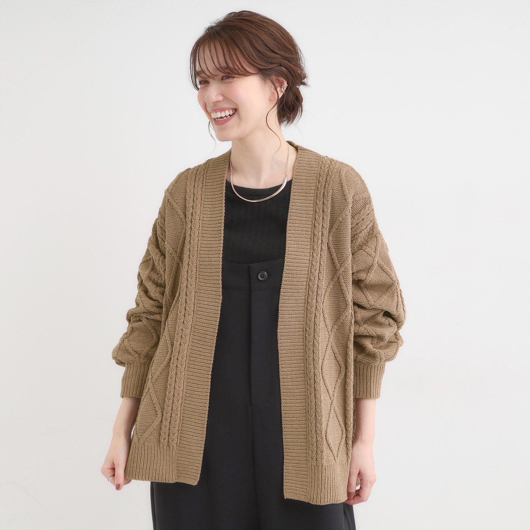 SHOO･LA･RUE「【洗濯機可/S-LL】大人の抜け感 ざっくり編み モールケーブルカーディガン【CIRCRIC】」|カーディガン|