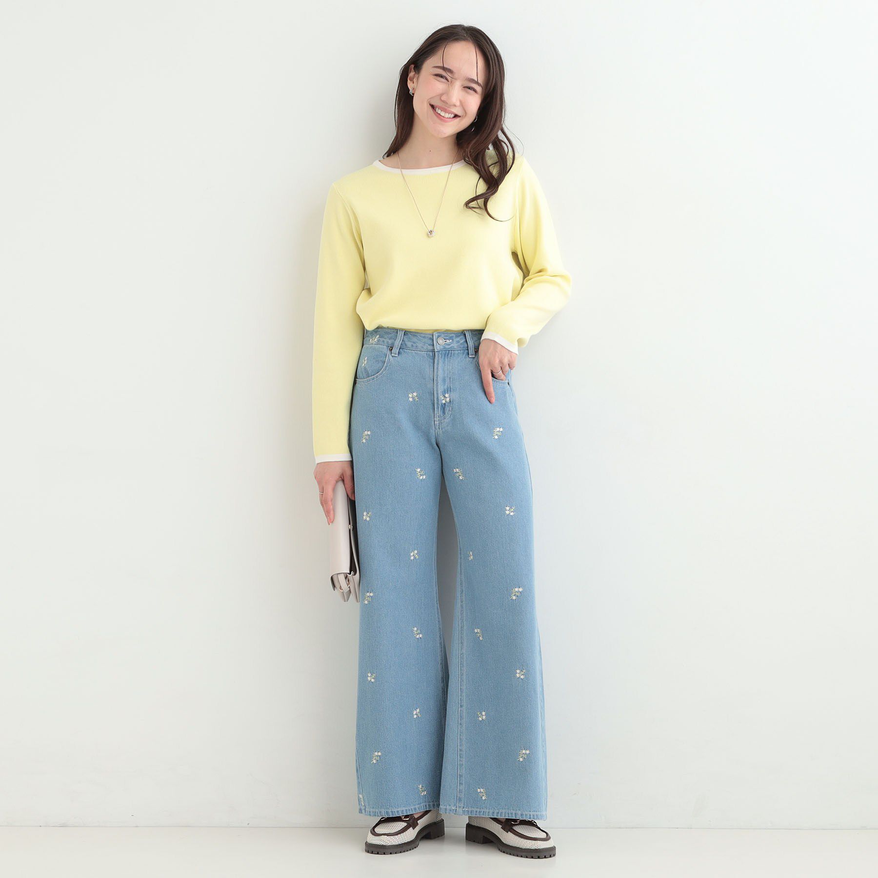 SHOO･LA･RUE「【洗濯機可/S-LL/アンサンブル可】配色クルーネックニット」|ニット・セーター|