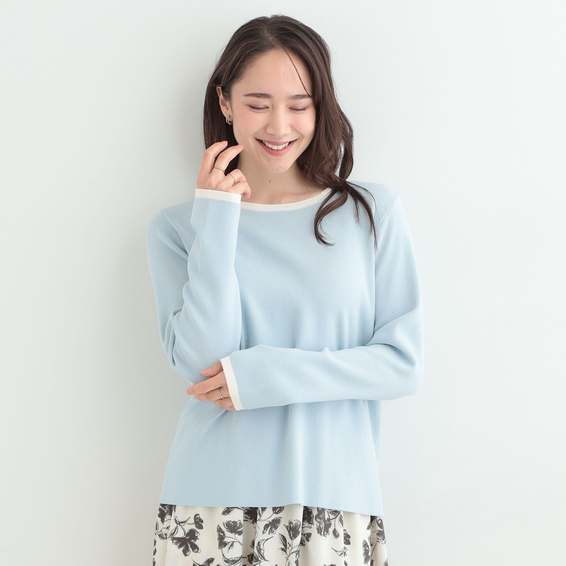 SHOO･LA･RUE「【洗濯機可/S-LL/アンサンブル可】配色クルーネックニット」|ニット・セーター|