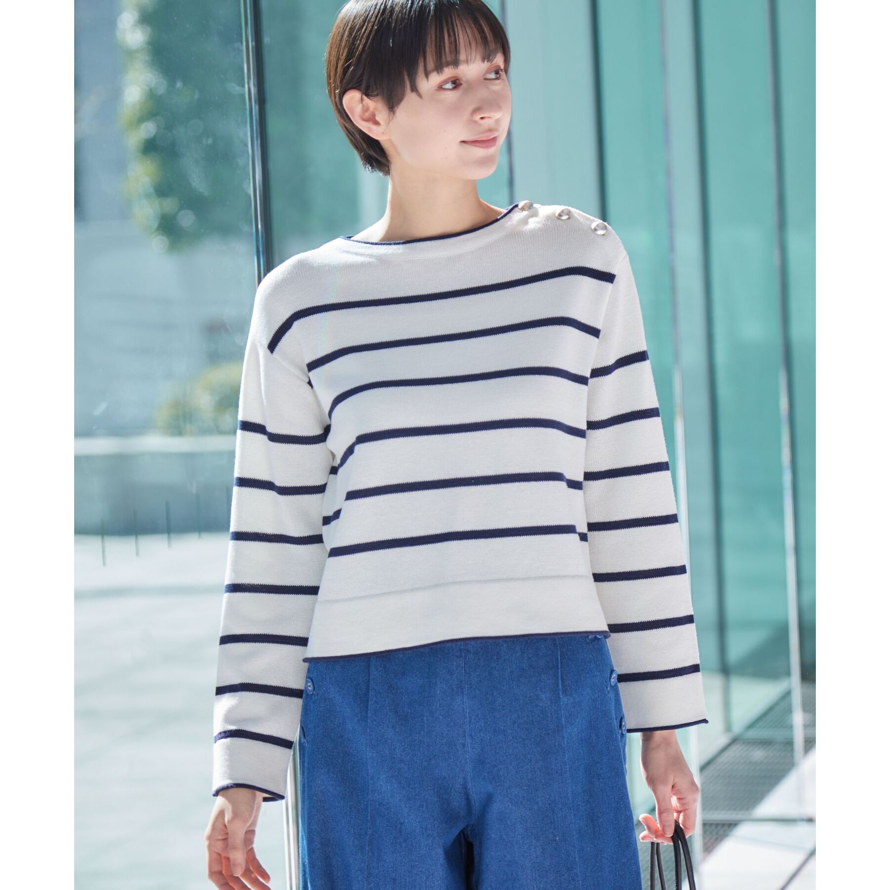 Dessin「【洗える】肩ボタン付きボーダーニット（XS～L）」|ニット・セーター|