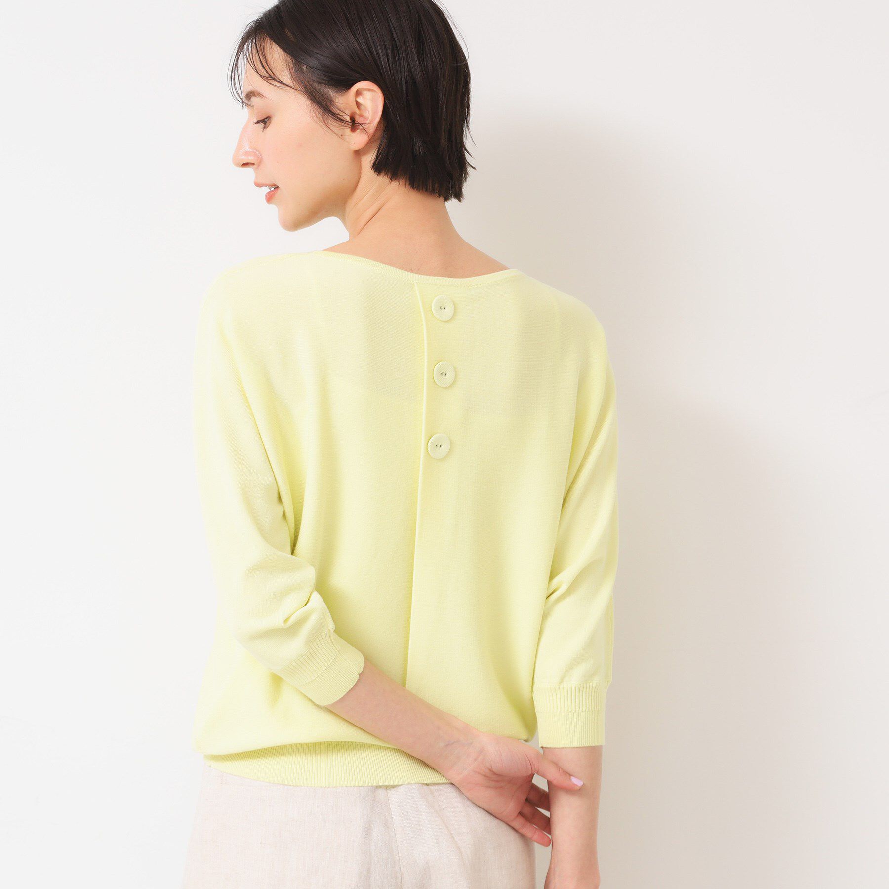 Dessin「【選べる7色展開・洗える】後ろボタンニットプルオーバー七分袖（XS～L）」|ニット・セーター|