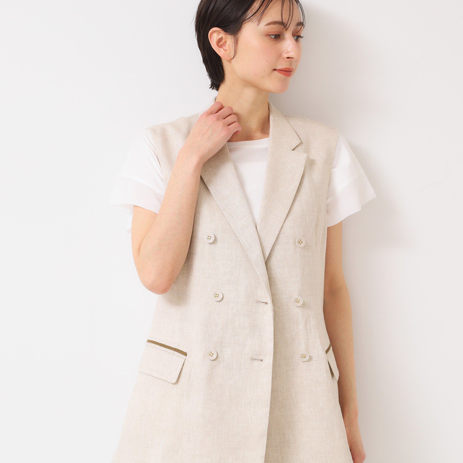 Dessin「【セットアップ可能・洗える】リネンスリーブレスジャケット」|ベスト・ジレ|