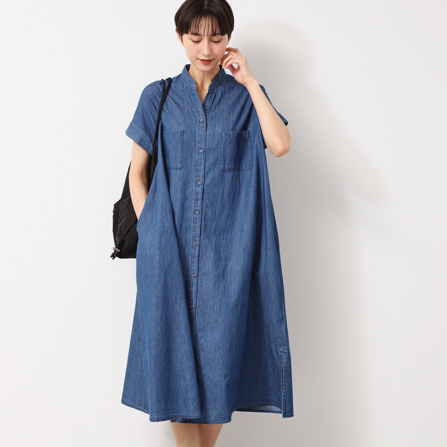 Dessin「【洗える】リネンブレンドデニム調シャツワンピース（S～L）」|ワンピース|ブルー(092)