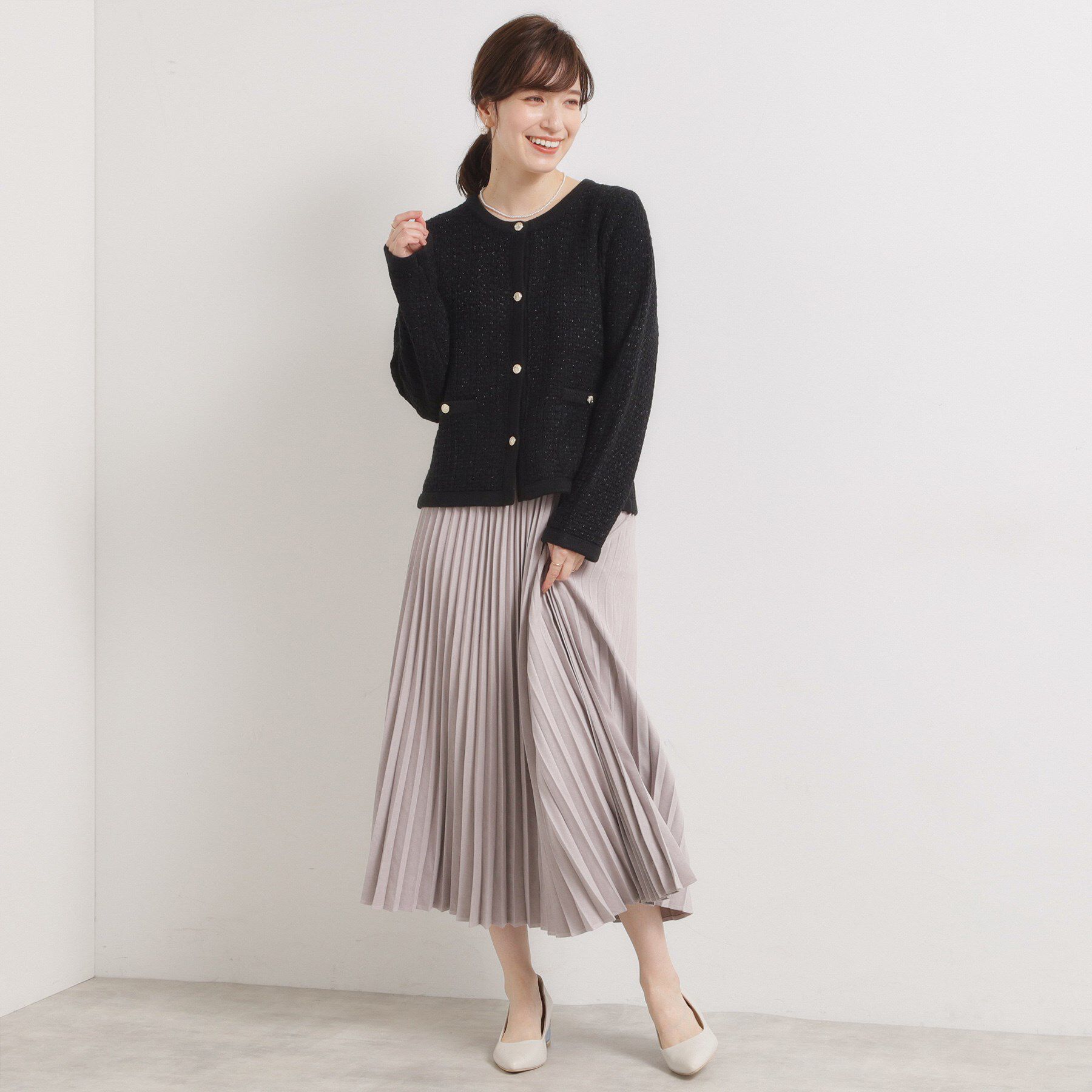 ITS&rsquo;DEMO「【手洗い可】ラメツイードニットジャケット」|ノーカラージャケット|