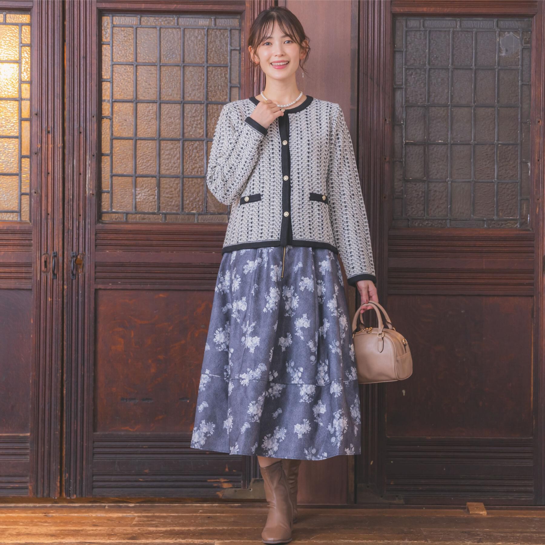 ITS&rsquo;DEMO「【手洗い可】ラメツイードニットジャケット」|ノーカラージャケット|