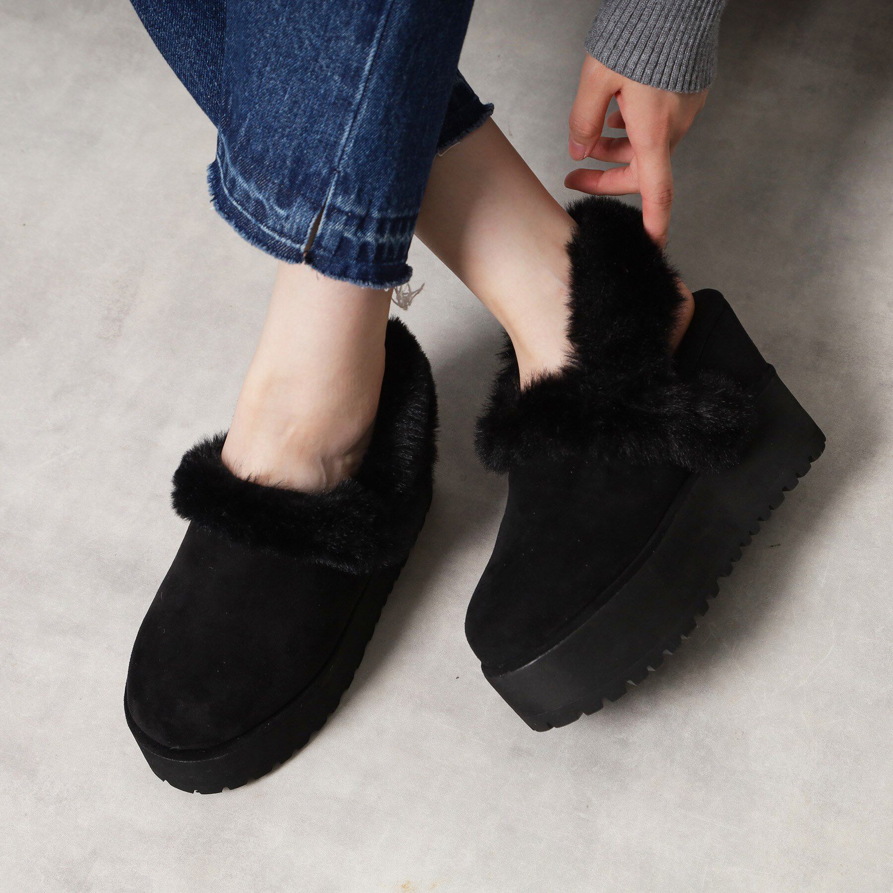ESPERANZA「厚底2WAYフェイクムートンサボ」|ショートブーツ|ブラック(119)