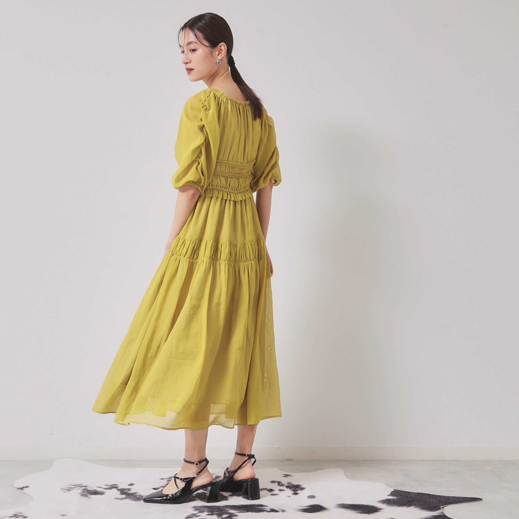 SunaUna「【パウダーシフォン／シャーリング】ロングワンピース」|ワンピース|