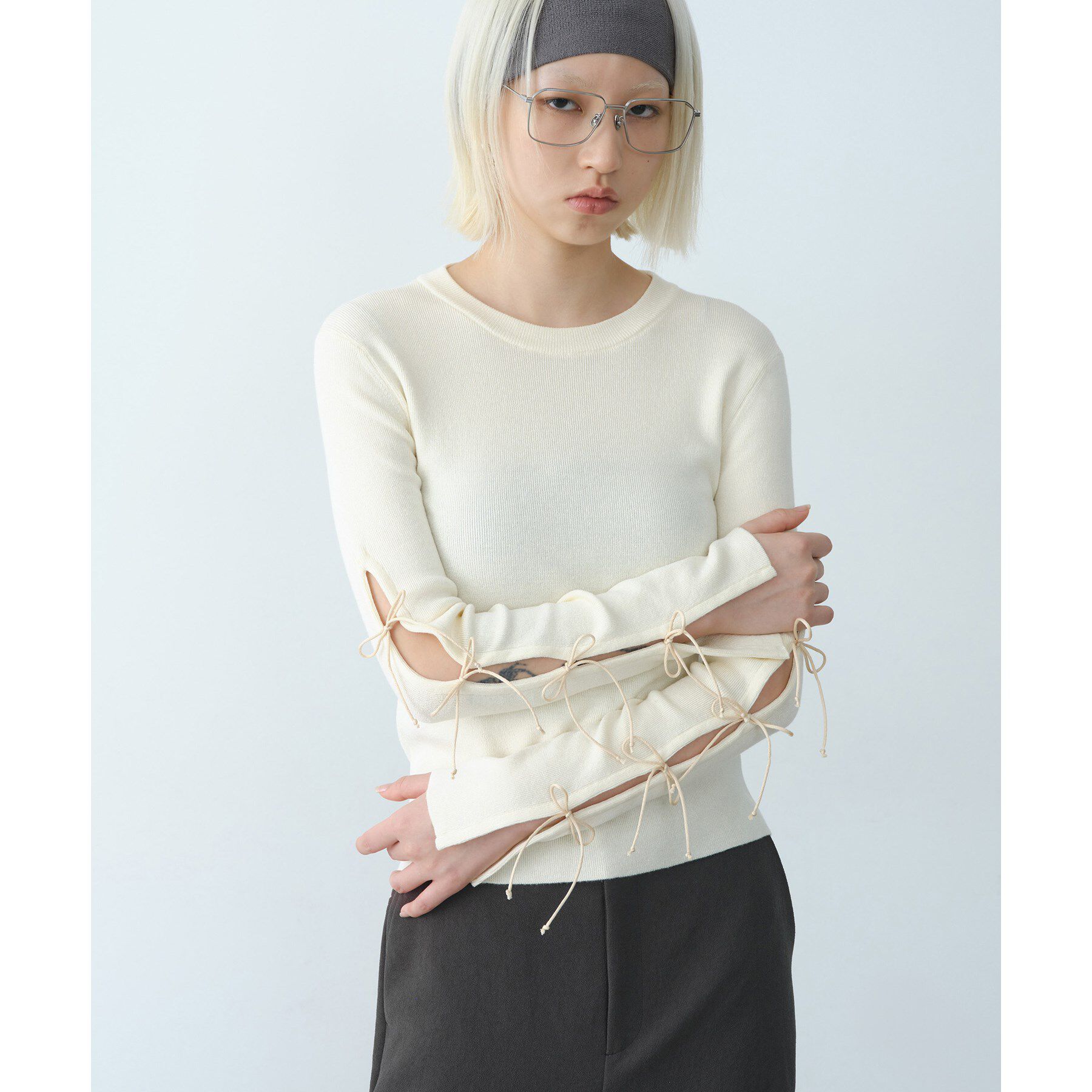 CODE A「ribbon slit pullover」|ニット・セーター|アイボリー(004)
