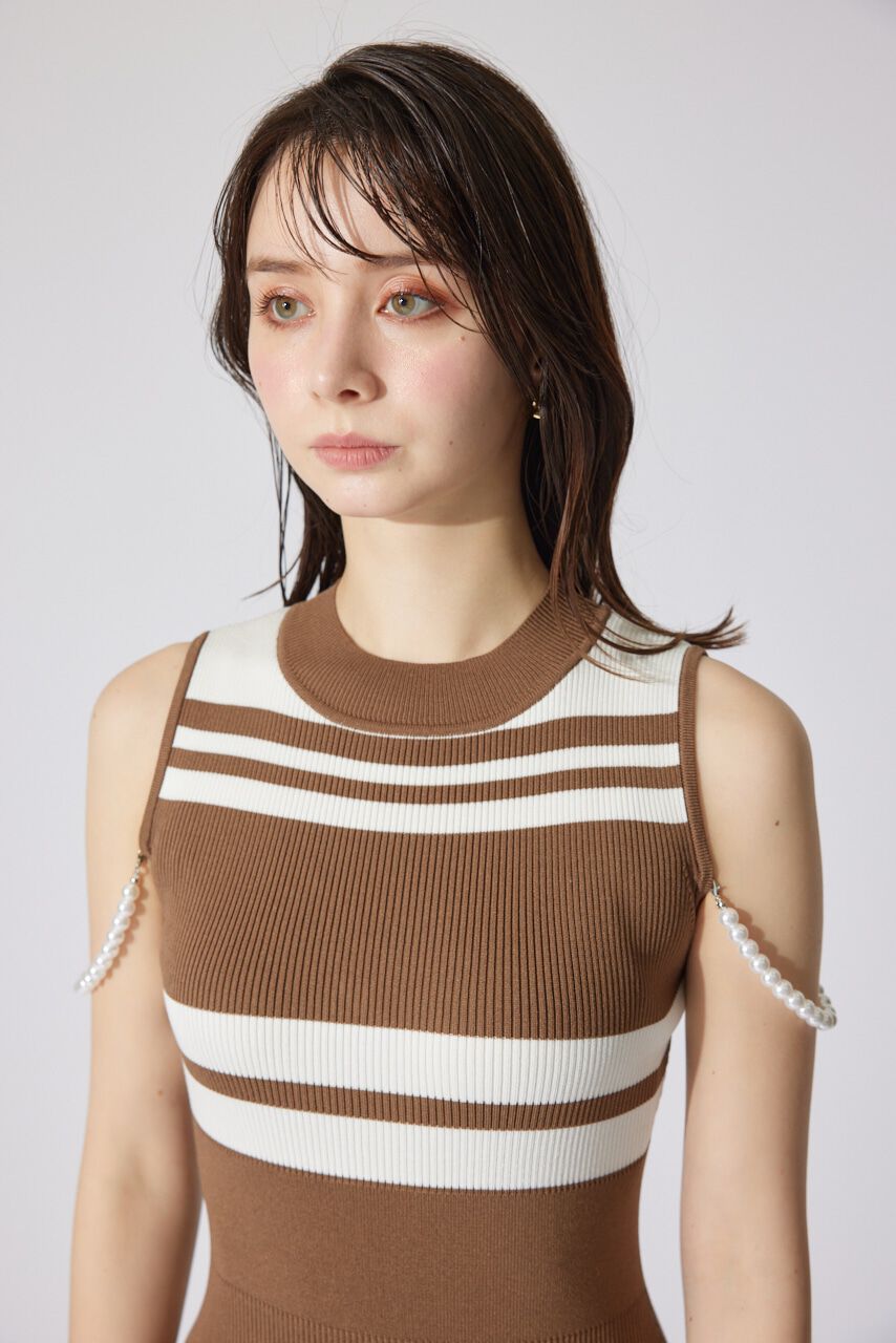 rienda「フェイクパールショルダージャガードニットワンピース」|ワンピース|