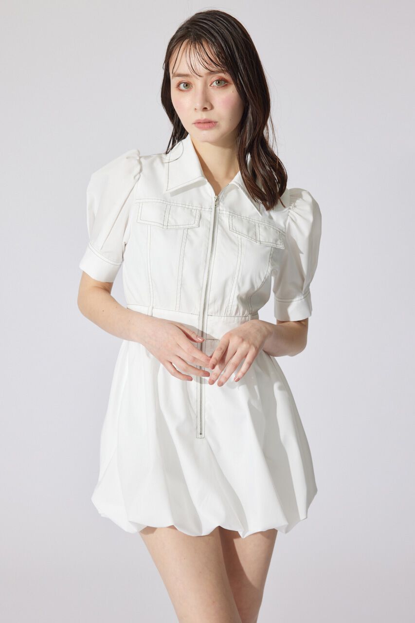 rienda「フロントジップバルーンミニロンパース」|ワンピース|WHT