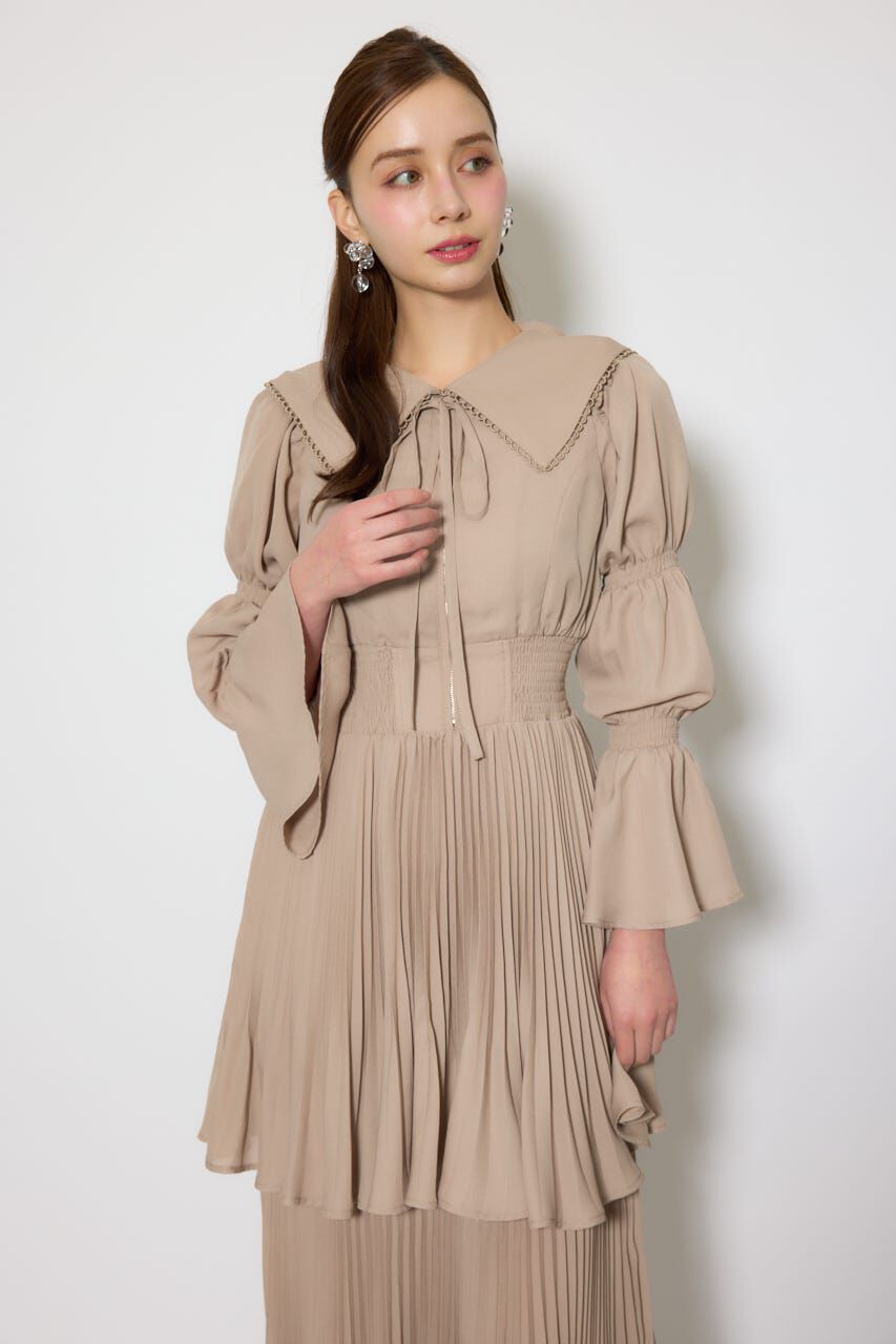 rienda「BIGカラープリーツフレアワンピース」|ワンピース|