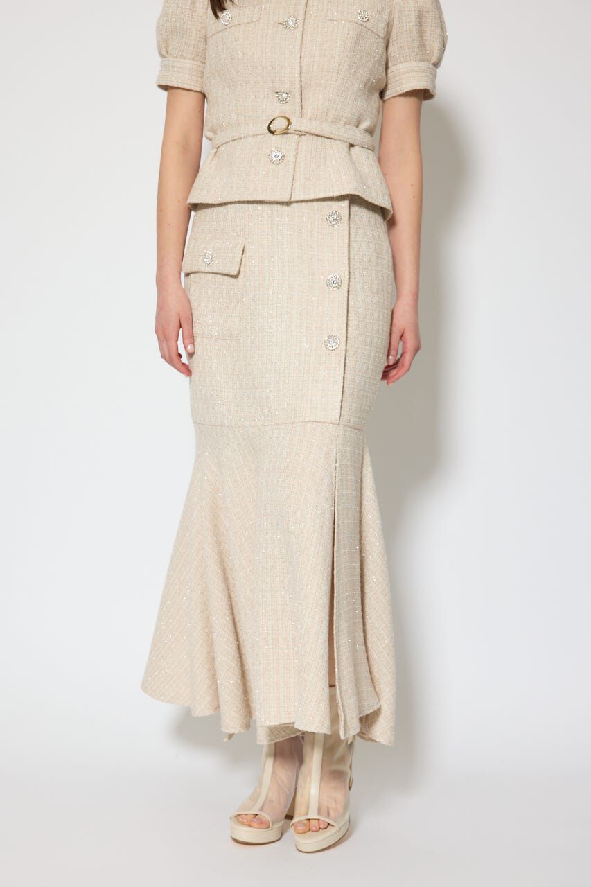 rienda「ラップスリットツイードマーメイドスカート」|スカート|BEG