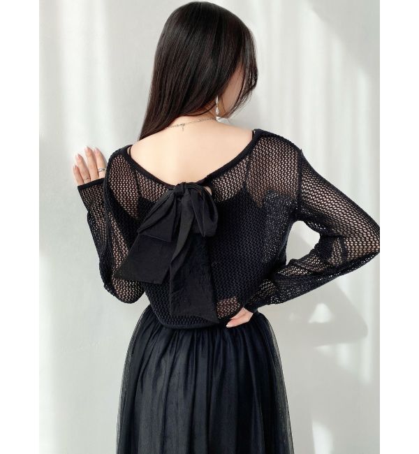 RESEXXY「透かし編みクロップドニットトップス」|ニット・セーター|