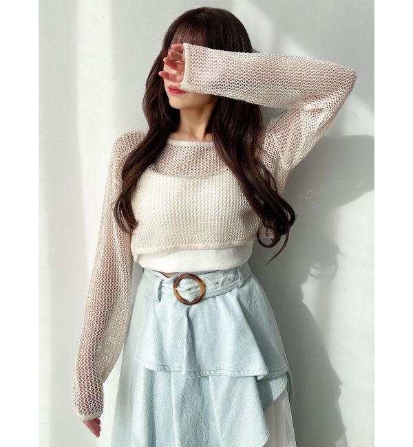 RESEXXY「透かし編みクロップドニットトップス」|ニット・セーター|