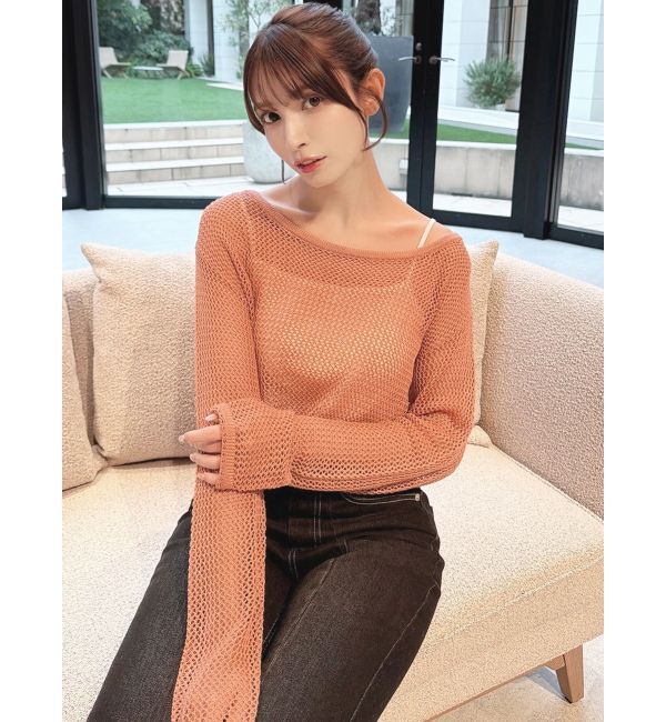 RESEXXY「透かし編みクロップドニットトップス」|ニット・セーター|