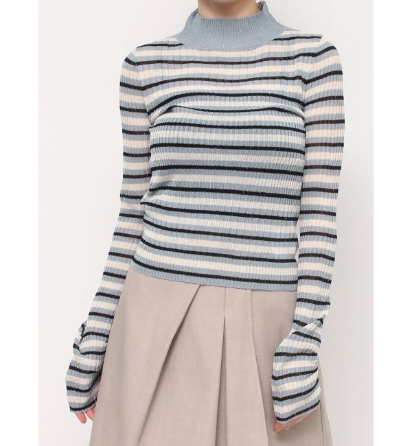 dazzlin「ハイネックミニスパンコールシアーニット」|ニット・セーター|ブルー