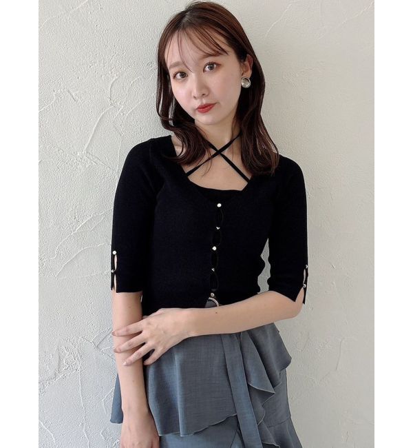 dazzlin「ハーフスリーブレイヤードカーデトップス」|ニット・セーター|