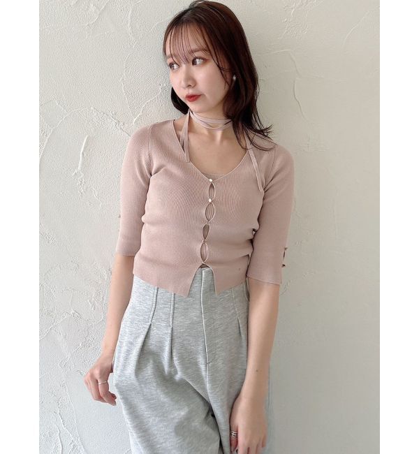 dazzlin「ハーフスリーブレイヤードカーデトップス」|ニット・セーター|