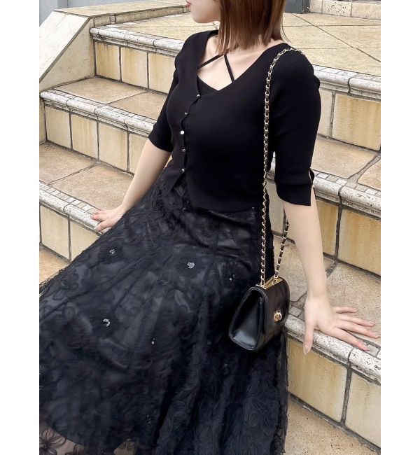 dazzlin「ハーフスリーブレイヤードカーデトップス」|ニット・セーター|