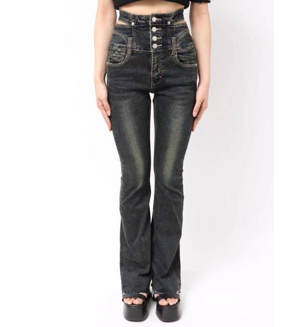 EMODA「サイドオープンハイウエストフレアパギンス」|デニム|