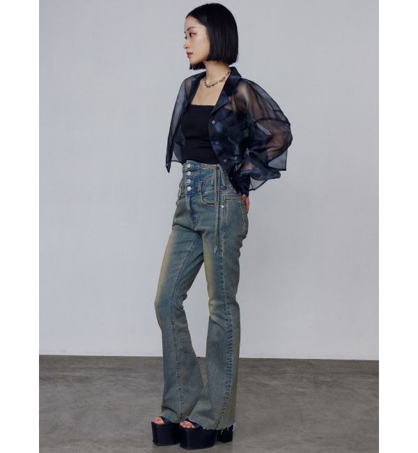 EMODA「サイドオープンハイウエストフレアパギンス」|デニム|