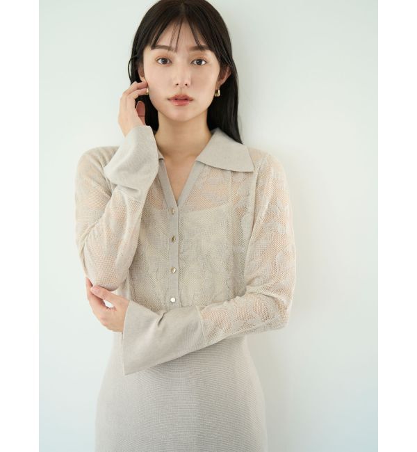 LAGUNAMOON「シアージャガードナローニットワンピース」|ワンピース|ベージュ