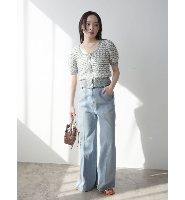 LAGUNAMOON「センタープレスワイドフレアデニムパンツ」|デニム|