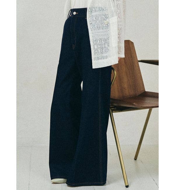 LAGUNAMOON「センタープレスワイドフレアデニムパンツ」|デニム|インディゴ