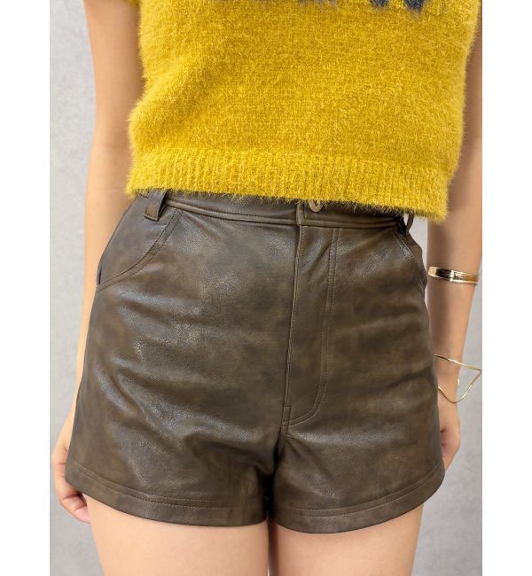 EVRIS「フェイクレザータイトショートパンツ」|その他|ブラウン
