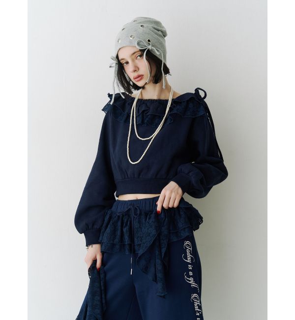 jouetie「レースドッキングオフショルプルオーバー【セットアップ対応】」|スウェット・ジャージ|