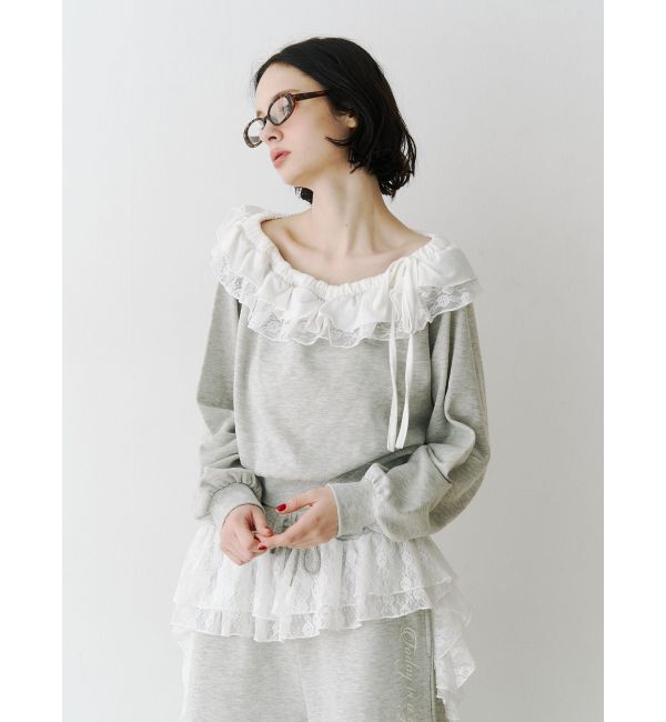 jouetie「レースドッキングオフショルプルオーバー【セットアップ対応】」|スウェット・ジャージ|