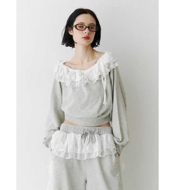 jouetie「レースドッキングオフショルプルオーバー【セットアップ対応】」|スウェット・ジャージ|