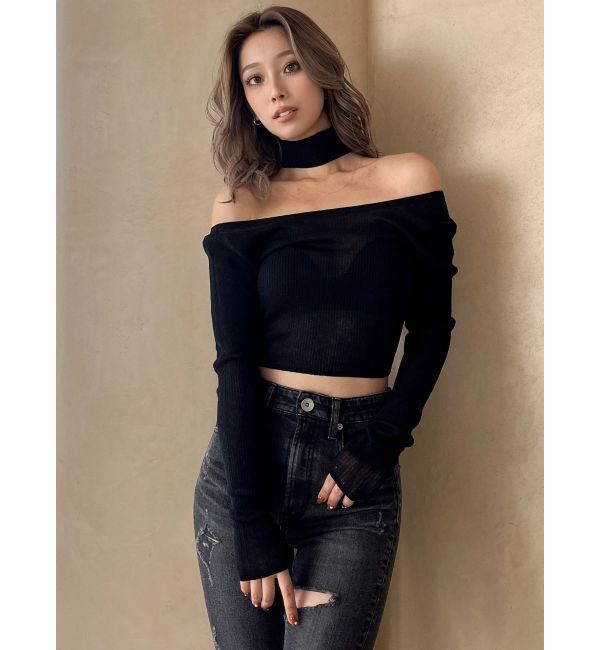 GYDA「チョーカー付きシアーニットトップス」|ニット・セーター|