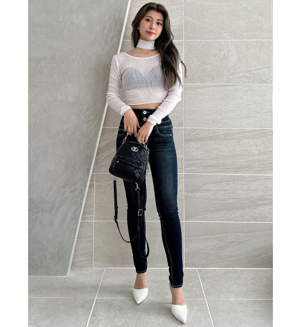 GYDA「チョーカー付きシアーニットトップス」|ニット・セーター|